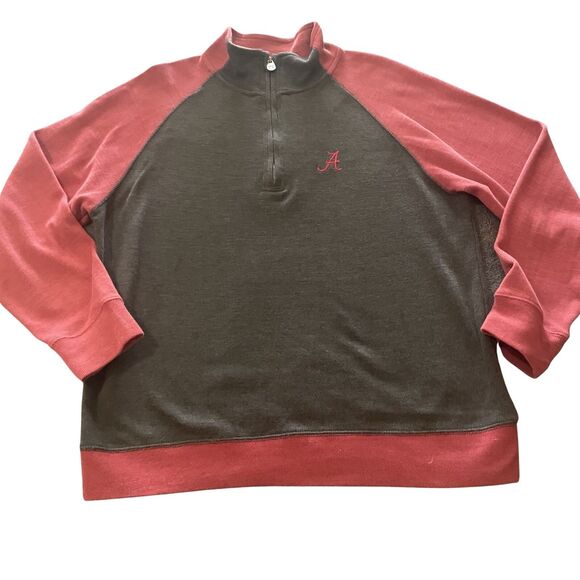Alabama Crimson Tide Adult Medium 1/4 Zip Sweater Gray and Red Pressbox EUC - Picture 1 of 9